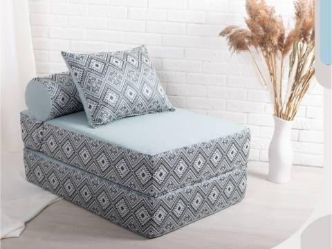 Кресло-кровать Коста голубой с принтом